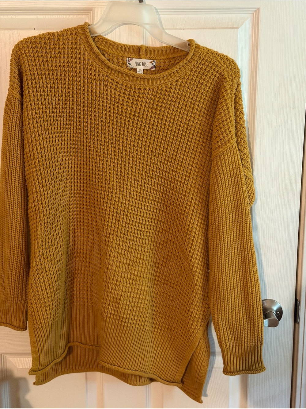 Pink Rose Mustard Waffle Crewneck Sweater